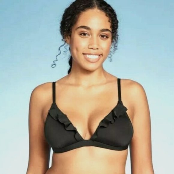 Shade & Shore Black Ruffle Bralette Bikini Top - Picture 1 of 3